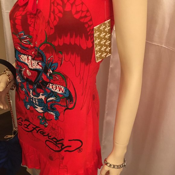 RARE FIND! gorgeous vintage brand new, Ed HARDY dress with graphics and crystals - Picture 5 of 15